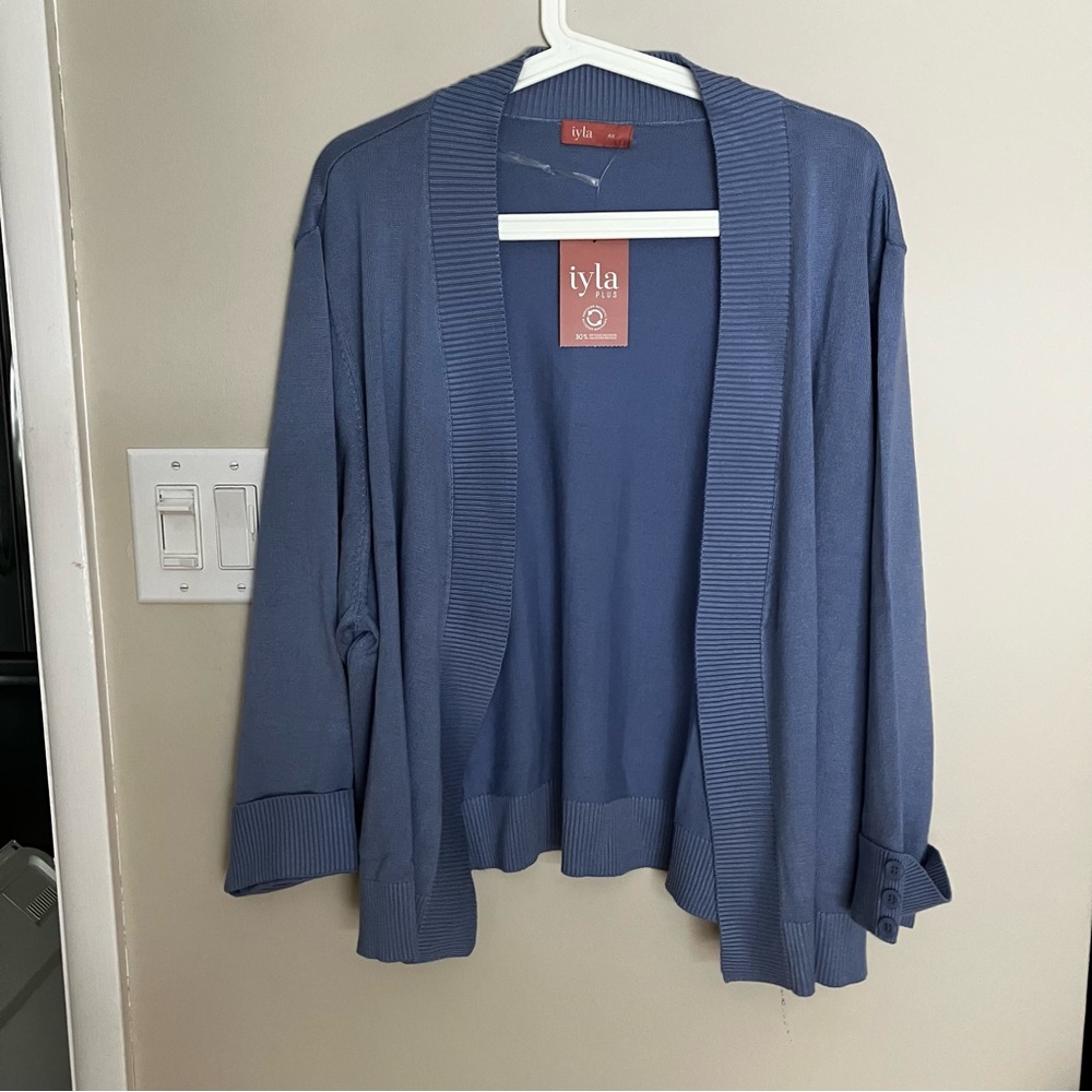 Iyla Open-Front Women's Cardigan Sweater in Slate Blue NWT career office wear